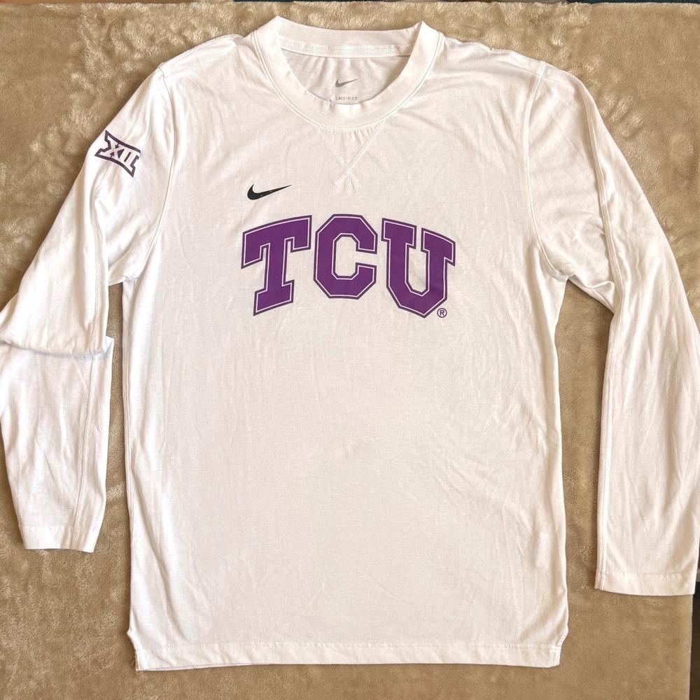 Nike TCU Horned Frogs Dri-FIT Long Sleeve Shirt Mens Medium White Big 12 Logo